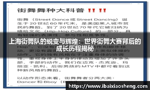 上海街舞队的蜕变与辉煌：世界街舞大赛背后的成长历程揭秘